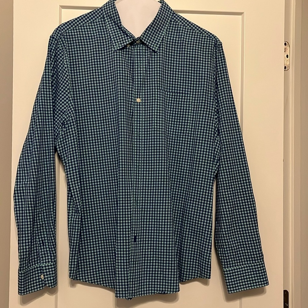 American Eagle Blue Gingham Check Button Down Col… - image 7